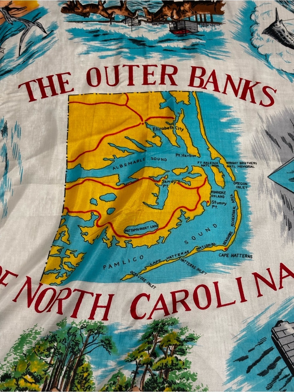 The Outer Banks of North Carolina Souvenir Scarf - Yellow, Blue, Red - Picture 2 of 6